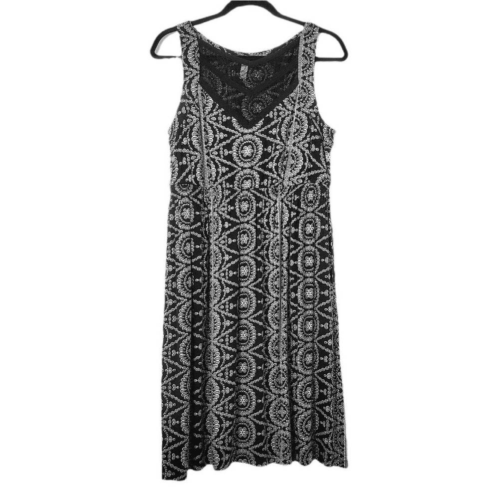 Soma Black & Gray Sleeveless Jersey Knit Dress with Lace Yoke & Pockets Size L